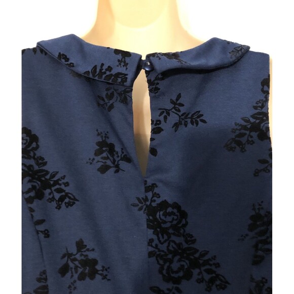 Lauren Conrad Dress 4 Blue Brocade Fit & Flare Sleeveless Peter Pan Collar Zip - Picture 7 of 9